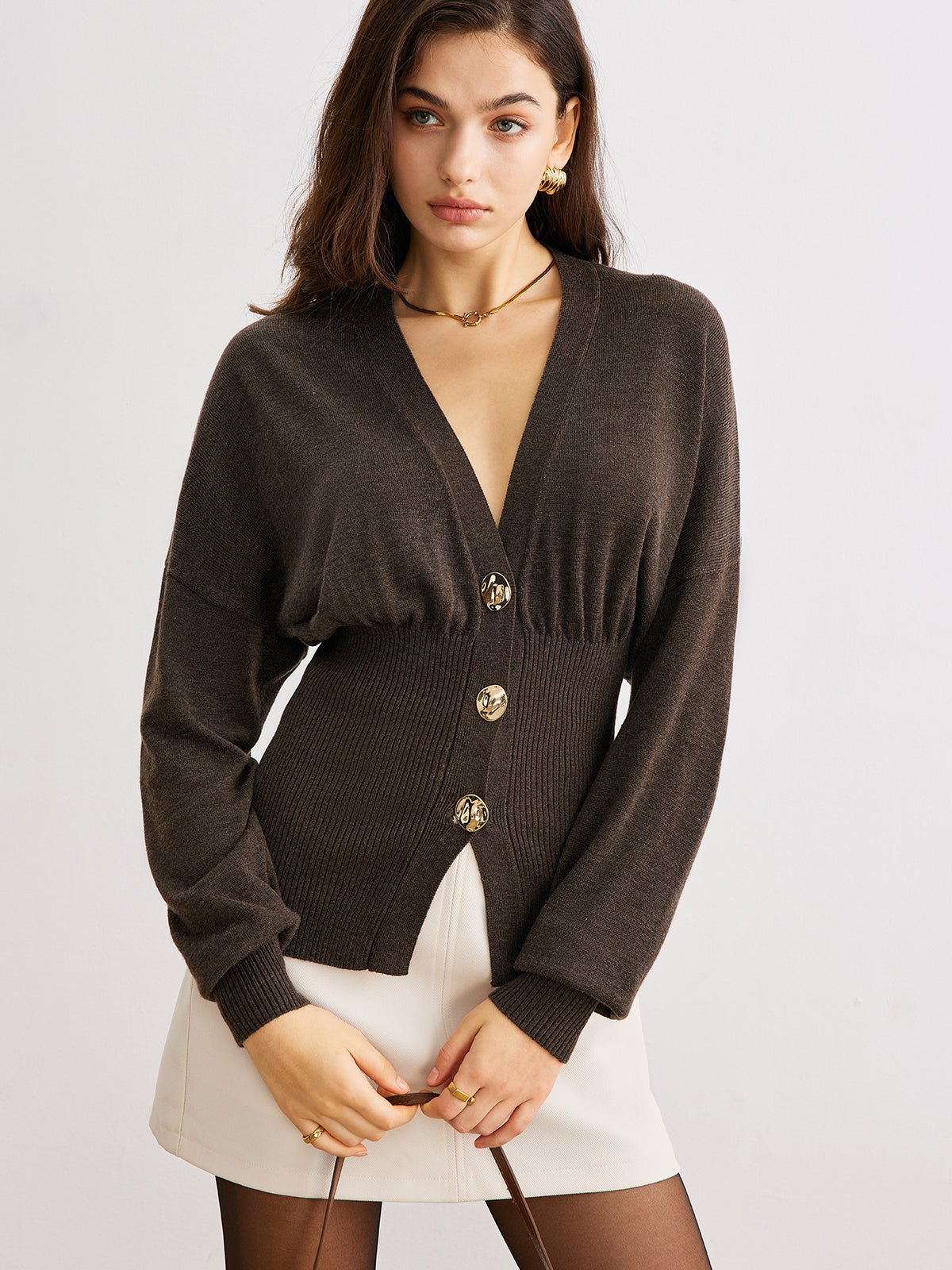 R&B | Cardigan mit Knöpfen Rippstrick Tailliert Elegant und Bequem