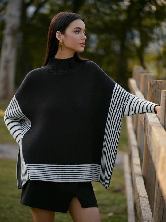 R&B | Poncho mit Hohem Kragen Asymmetrischer Schnitt Modern und Bequem