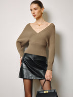 R&B | Rippenstrick Bluse V-ausschnitt und Wickeldesign Elegant und Feminin