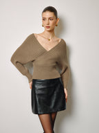 R&B | Rippenstrick Bluse V-ausschnitt und Wickeldesign Elegant und Feminin
