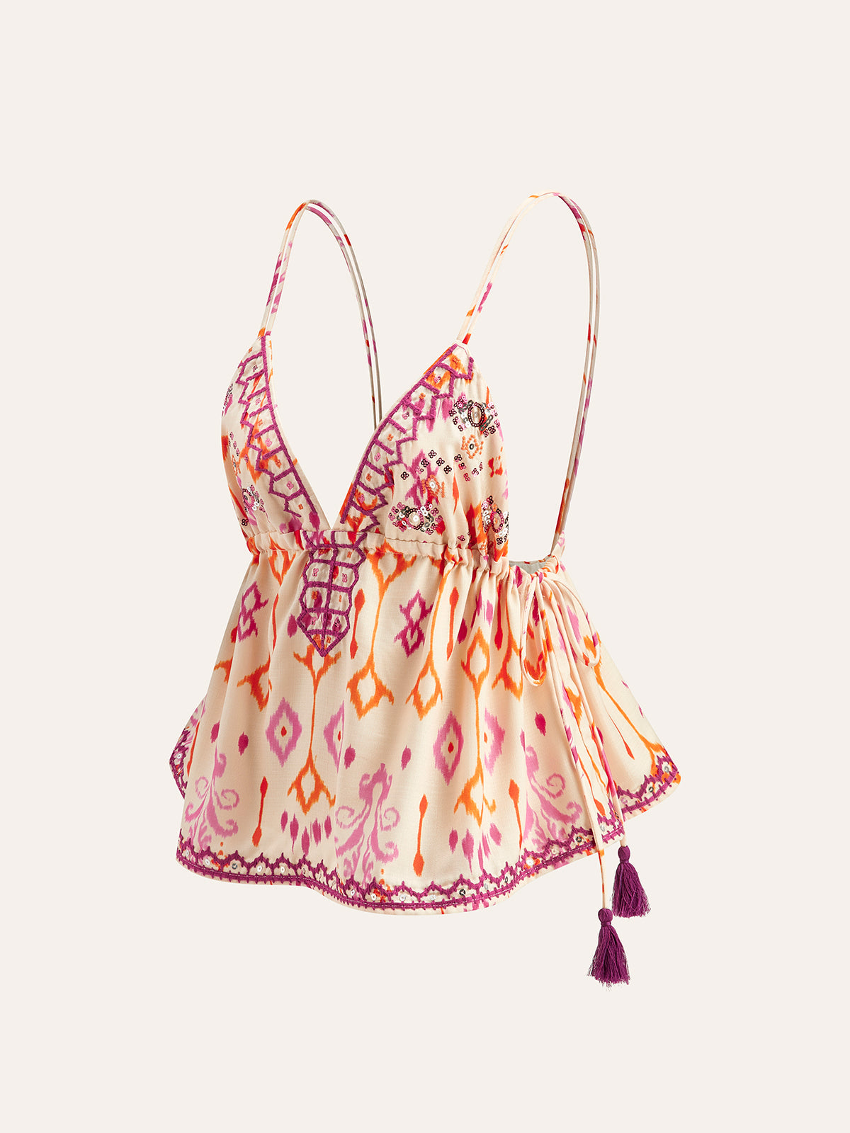R&B | Bestickte Boho Quastenbinder Cami Top