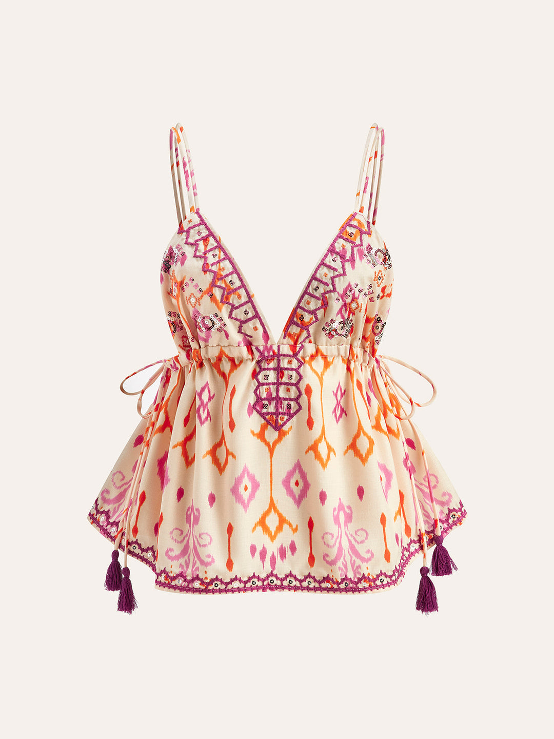 R&B | Bestickte Boho Quastenbinder Cami Top