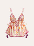 R&B | Bestickte Boho Quastenbinder Cami Top