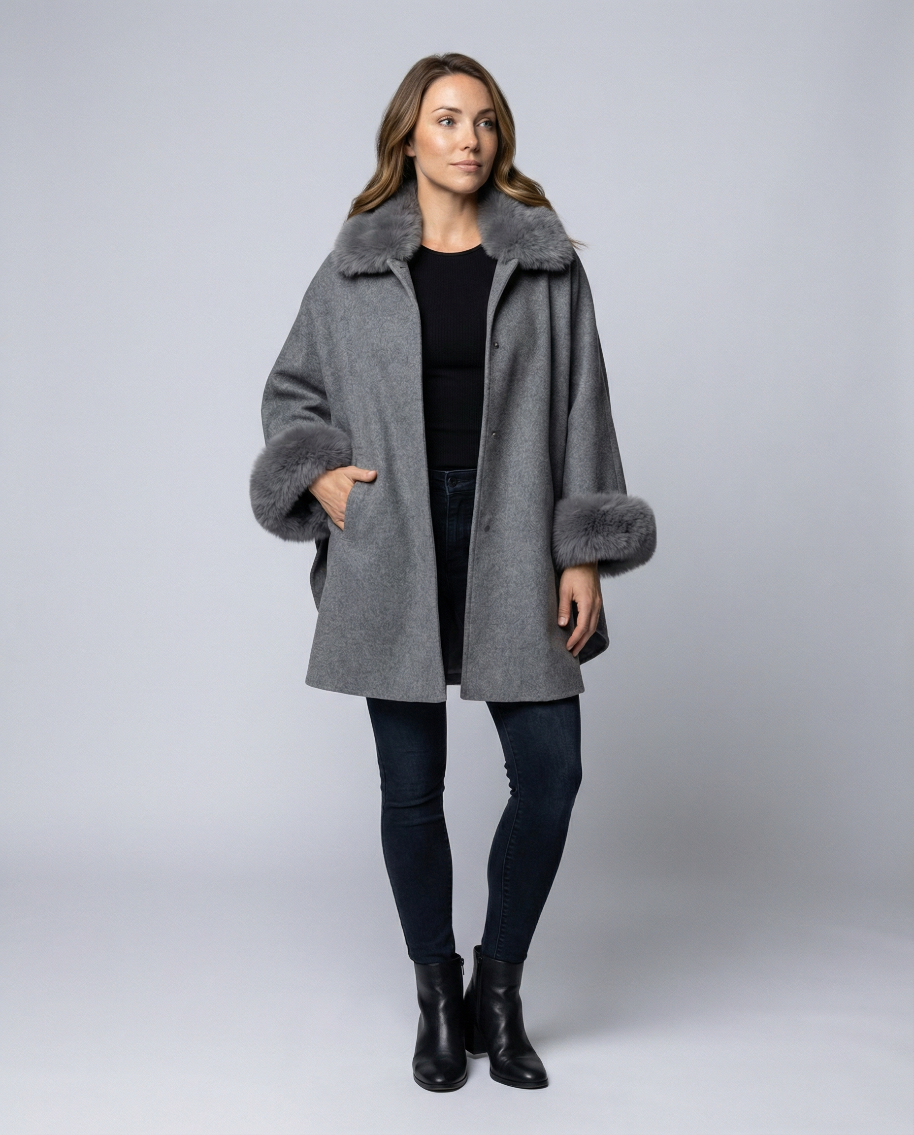 Damen Capejacke Kunstpelz