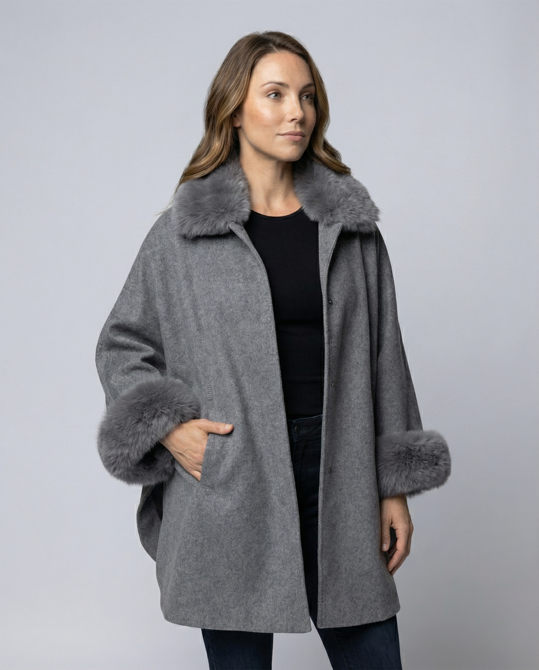 Damen Capejacke Kunstpelz