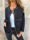 R&B | Kurze Jacke mit Kontrastnähten Rundhals Strukturiert und Elegant