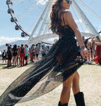 R&B | Stern Schwarz Netz Transparent Ärmelloses Maxi Kleid