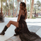 R&B | Stern Schwarz Netz Transparent Ärmelloses Maxi-Kleid