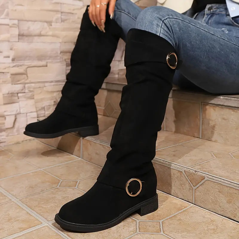 R&B | Damen Chunky Heel Slouchy Knie Stiefel