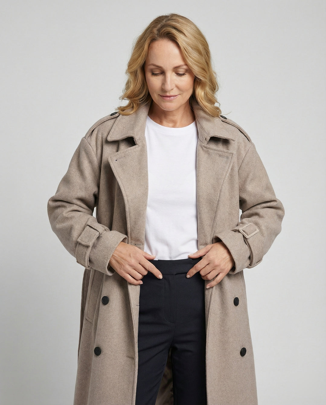 Britischer Wollmantel Damen Herren Zweireihig Mittellang Locker Warm