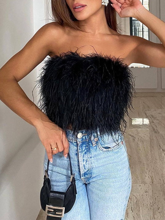 Bandeau-Top Mit Federn