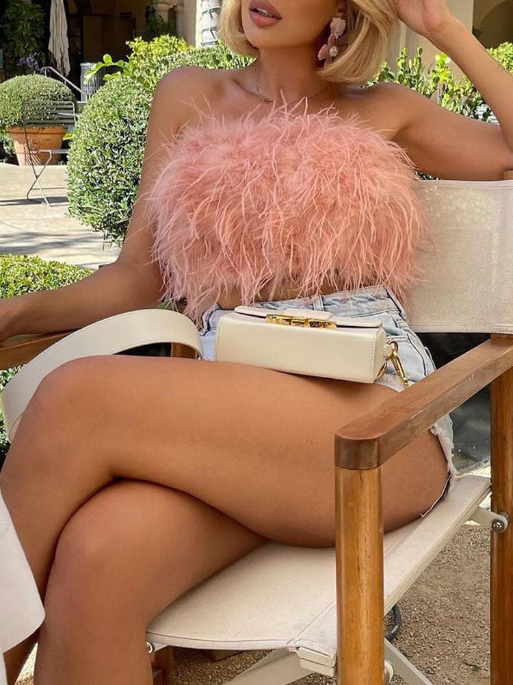 Bandeau-Top Mit Federn