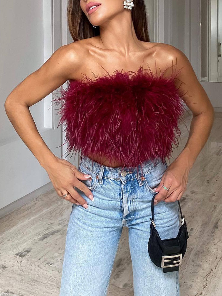Bandeau-Top Mit Federn