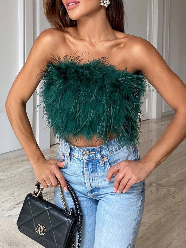 Bandeau-Top Mit Federn