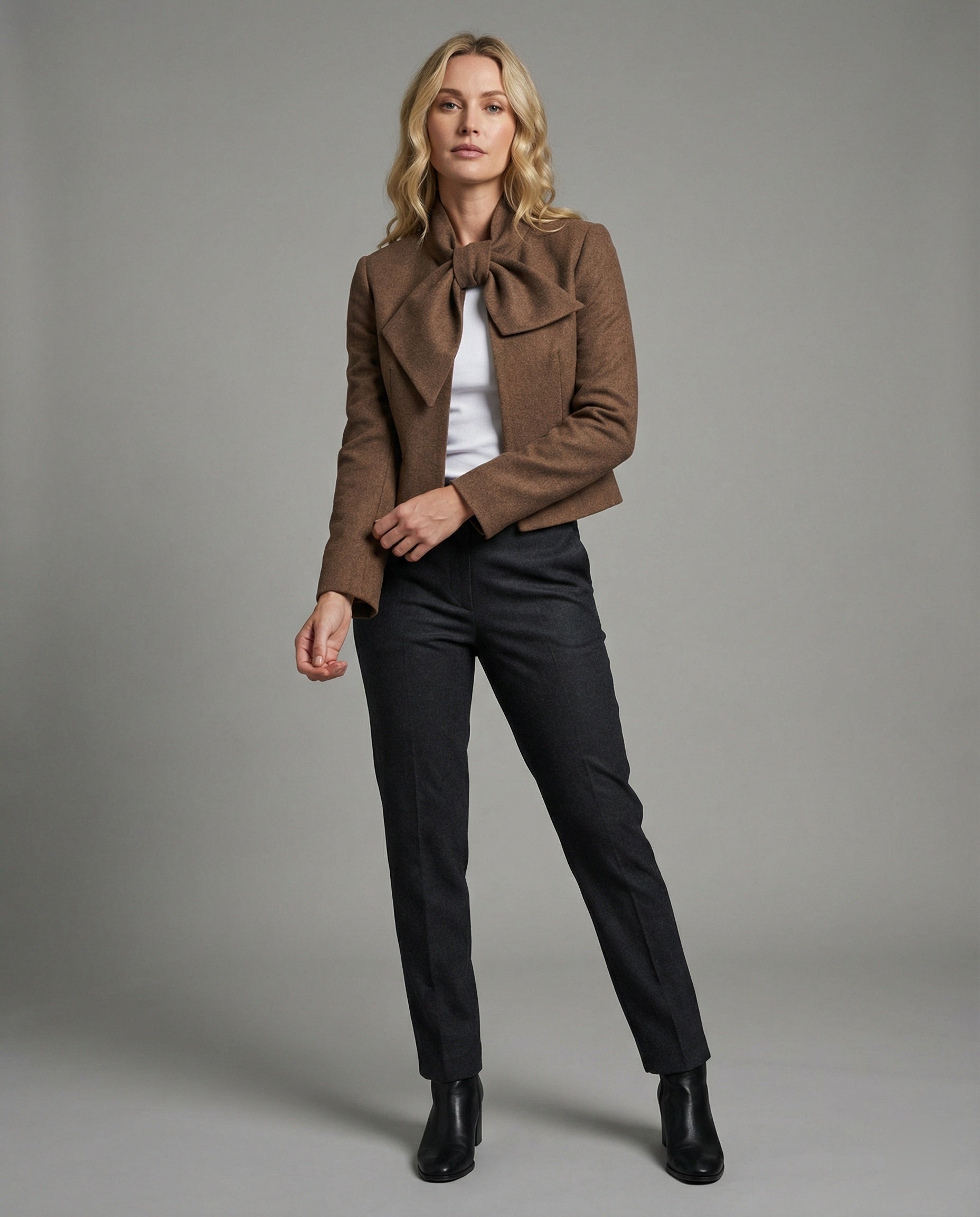 Damen Woll-Set Kurze Steppjacke im Old Money Style