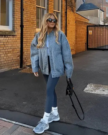 R&B | Übergroßer Fleece Bomber mit Druckknopf Verschluss