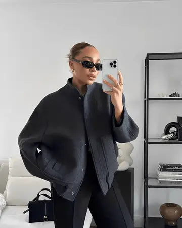 R&B | Übergroßer Fleece Bomber mit Druckknopf Verschluss