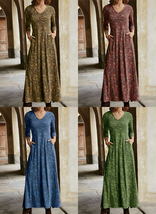 Langes Kleid mit Retro-Muster