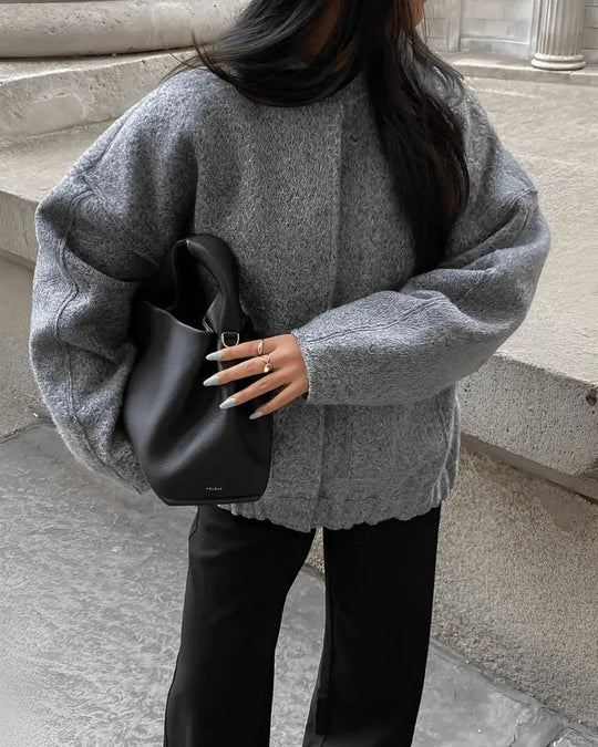 R&B | Übergroßer Fleece Bomber mit Druckknopf Verschluss