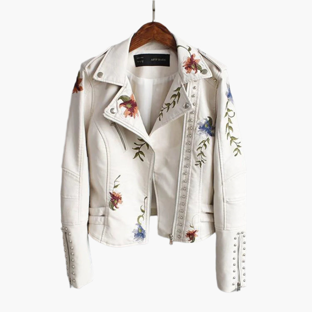 R&B | Bikerjacke mit Blumenmuster für Damen - Kurz