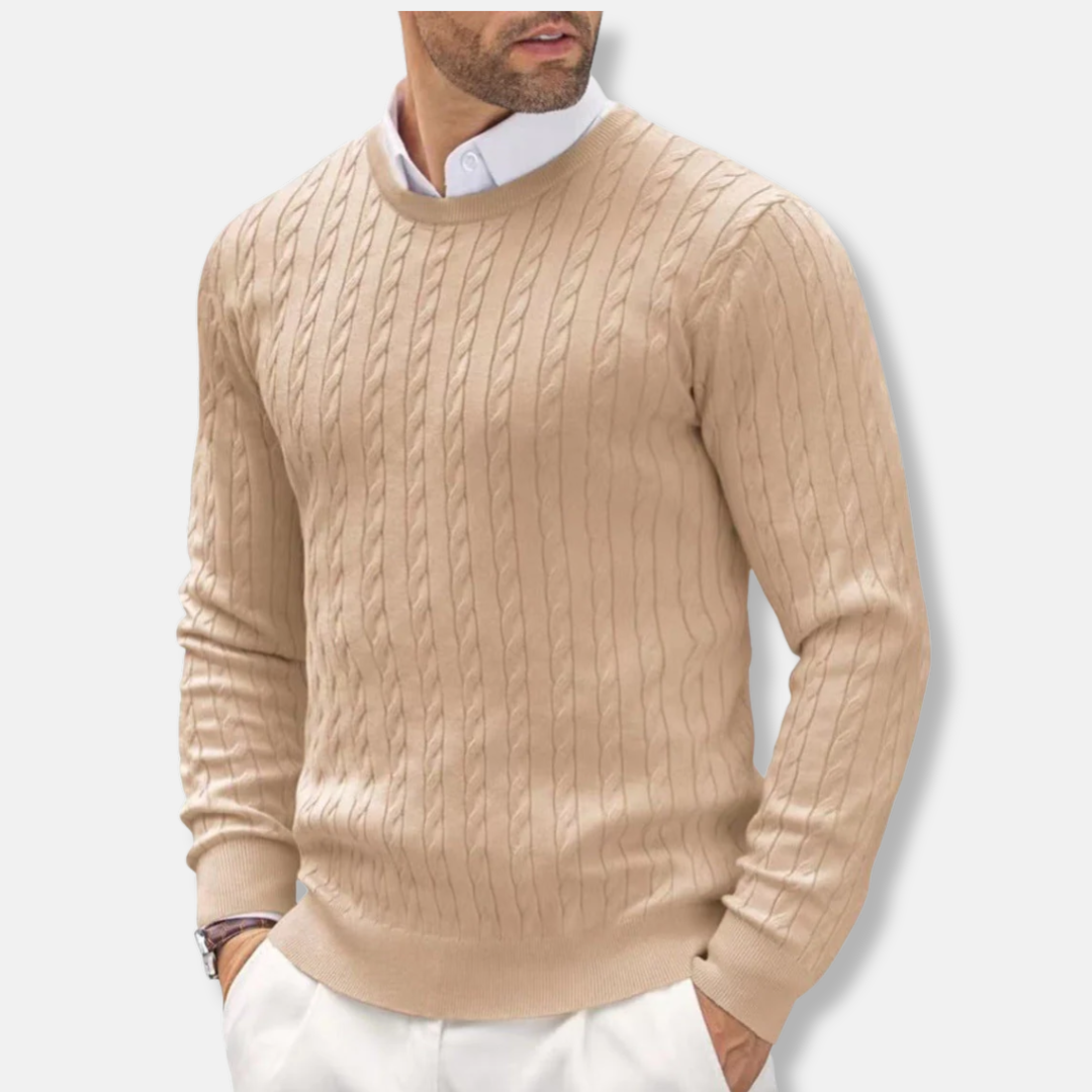 R&B | Slim Fit Feinstrick Rundhals Struktur in Kabelstrick