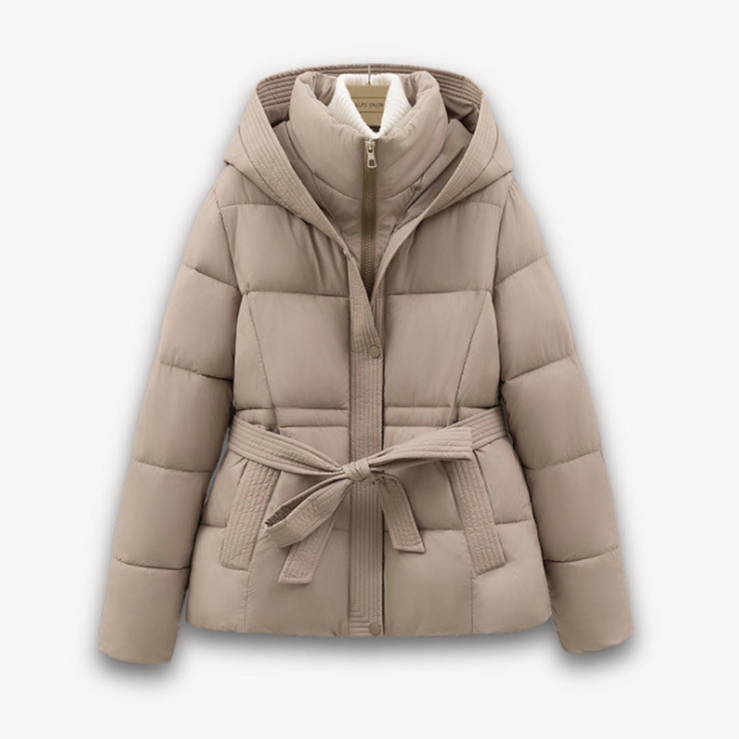 R&B | Damen Pufferjacke mit Kapuze und Gürtel