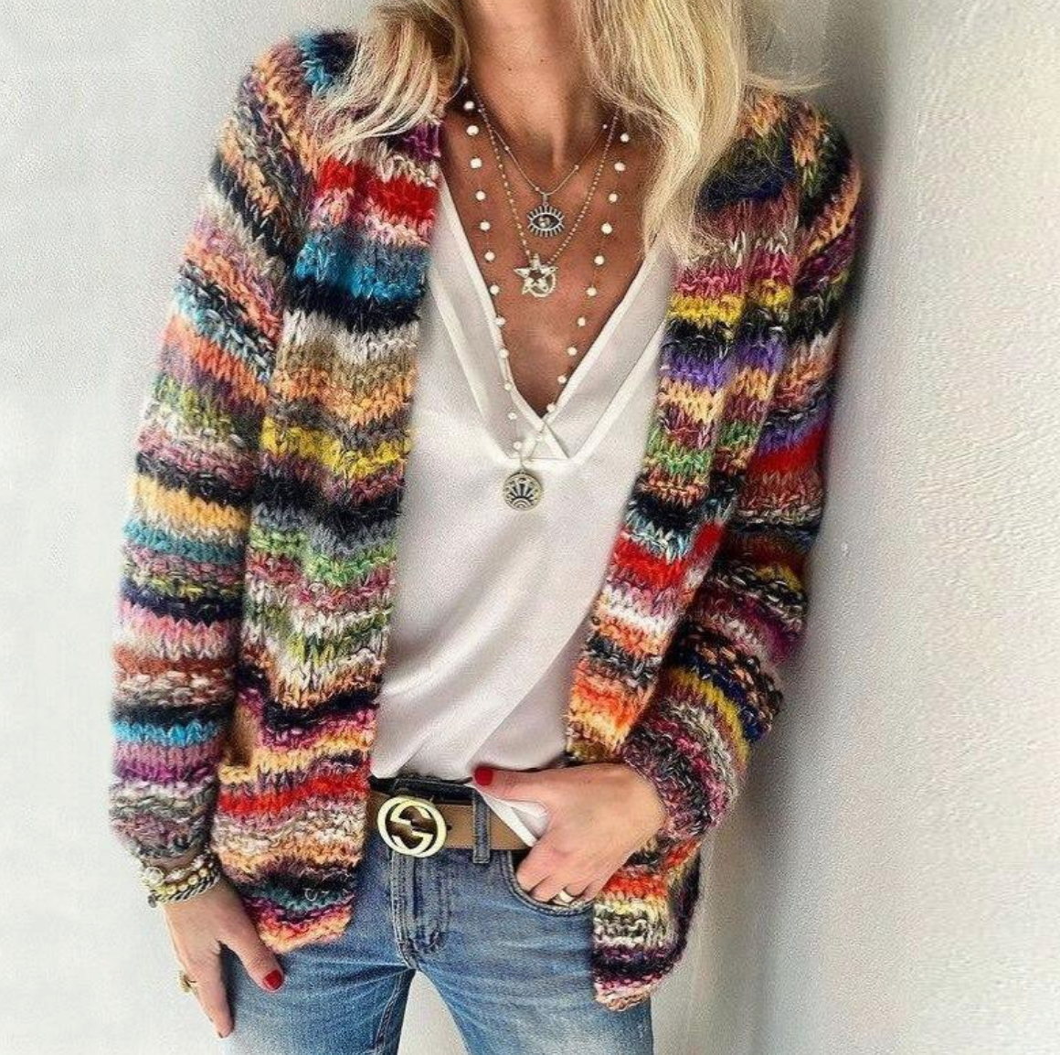 R&B | Leichte Mehrfarbige Strickjacke