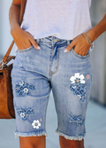 R&B | Bequeme Kurze Jeans Hose mit Stylischem Blumen Design