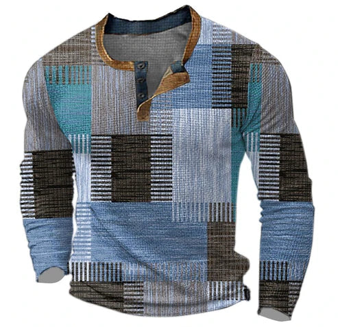 R&B | Patchwork Strickpullover - Moderner Henley-Stil für Herbst & Winter