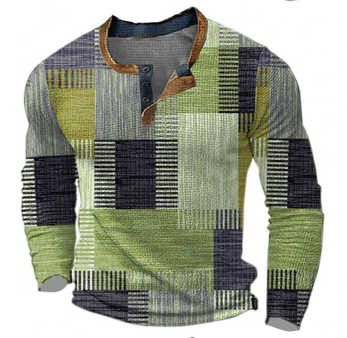 R&B | Patchwork Strickpullover - Moderner Henley-Stil für Herbst & Winter