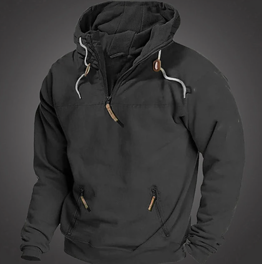 R&B | Herren Hoodie - Halbzipper vorne mit Kordelzugkapuze