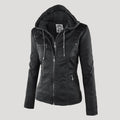 Wetterfester Damen Faux Lederjacke mit Kapuze