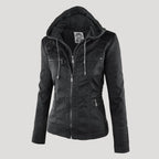 Wetterfester Damen Faux Lederjacke mit Kapuze