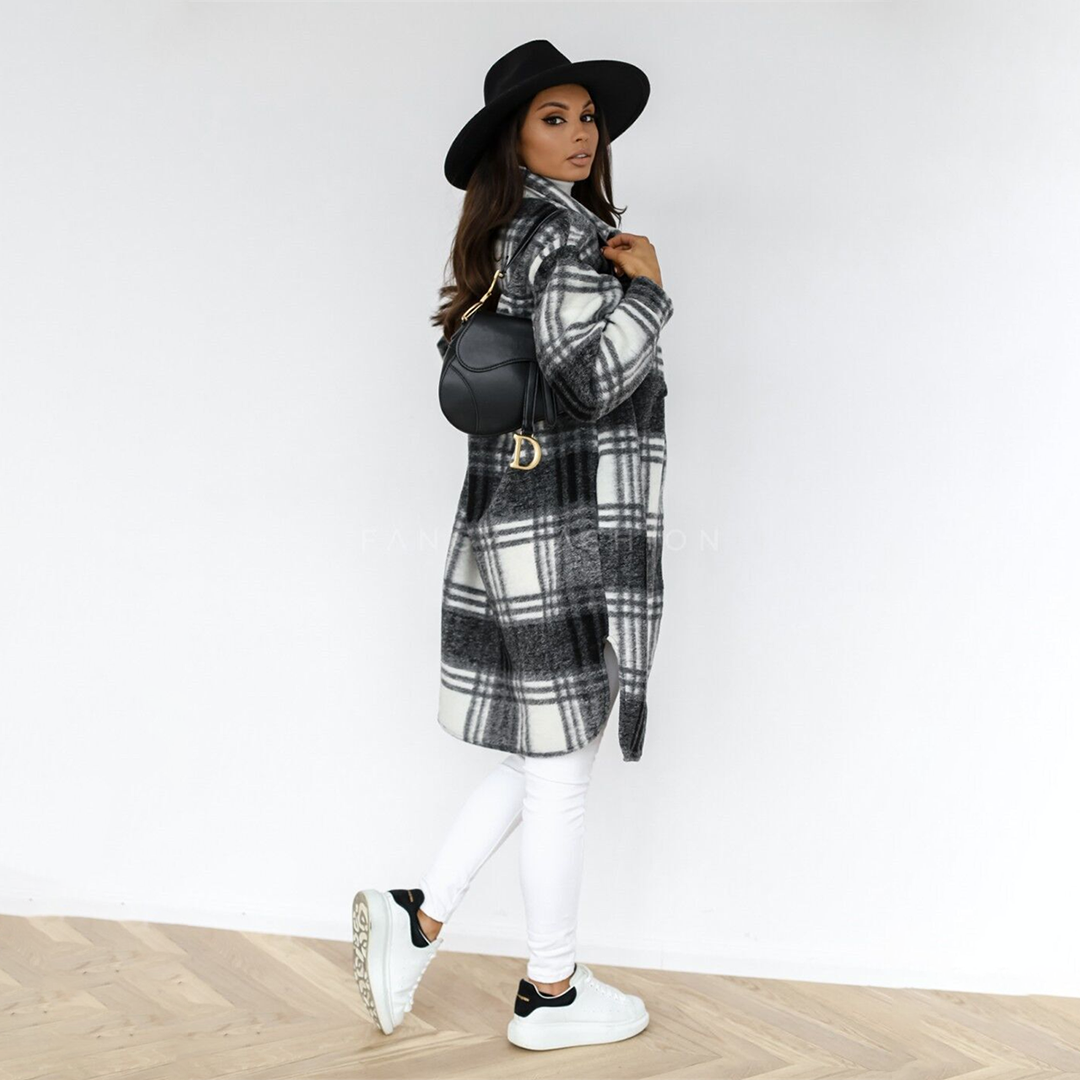 R&B | Mantel – Karierter Plaid mit Knopfverschluss