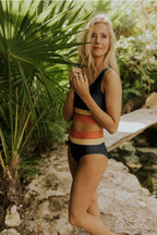 R&B | High Waist Colorblock Marine Cut Back Crop Bikini Set