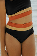 R&B | High Waist Colorblock Marine Cut Back Crop Bikini Set