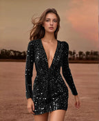 Durchsichtiges Damen Paillettenkleid in Gold für Party & Events - R&B