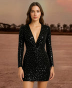 Durchsichtiges Damen Paillettenkleid in Gold für Party & Events - R&B