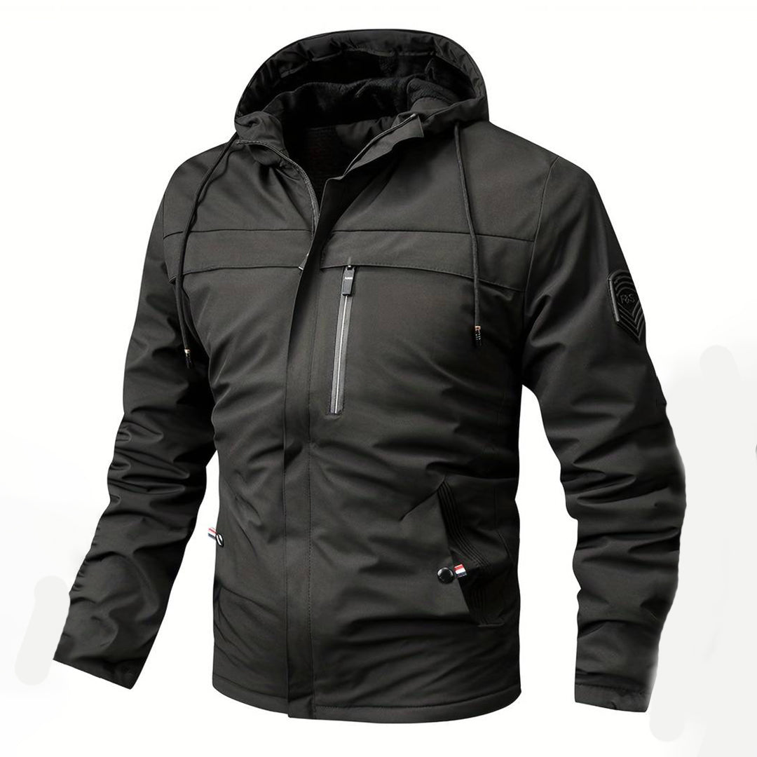 R&B | Herren Bequemer Schwarzer Windbreaker - Warmfutter Detail