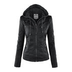 Wetterfester Damen Faux Lederjacke mit Kapuze