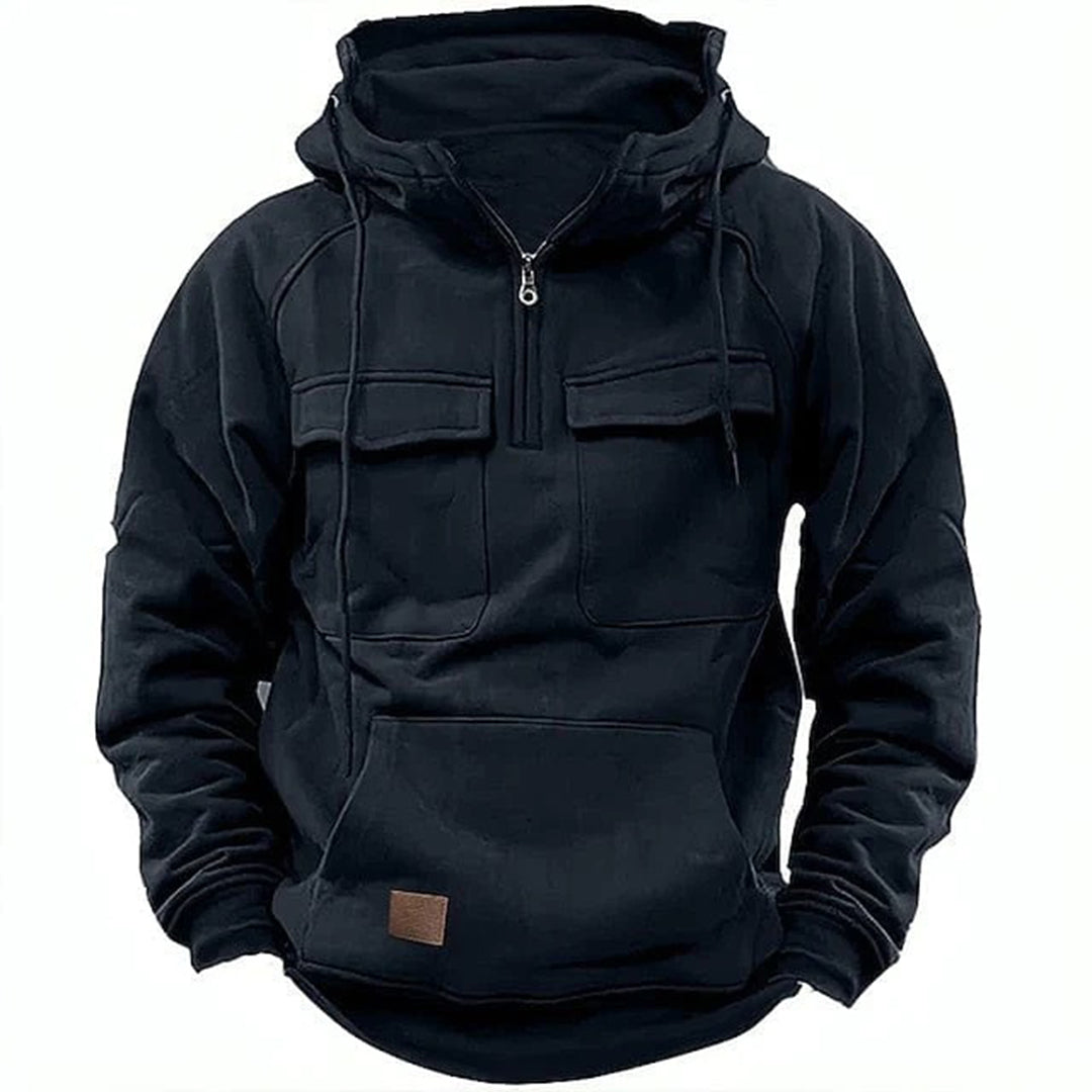 R&B | Kapuzenpullover Bequeme Passform Halb Reißverschluss Baumwollmischung Brusttaschen
