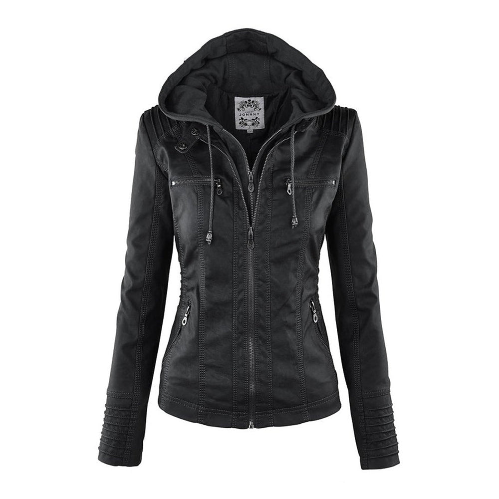R&B | Wasserdichte Lederjacke mit Kapuze für Damen