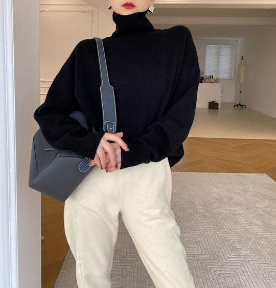 R&B | Rollkragenpullover Weicher Strick Lockere Passform Lange Ärmel