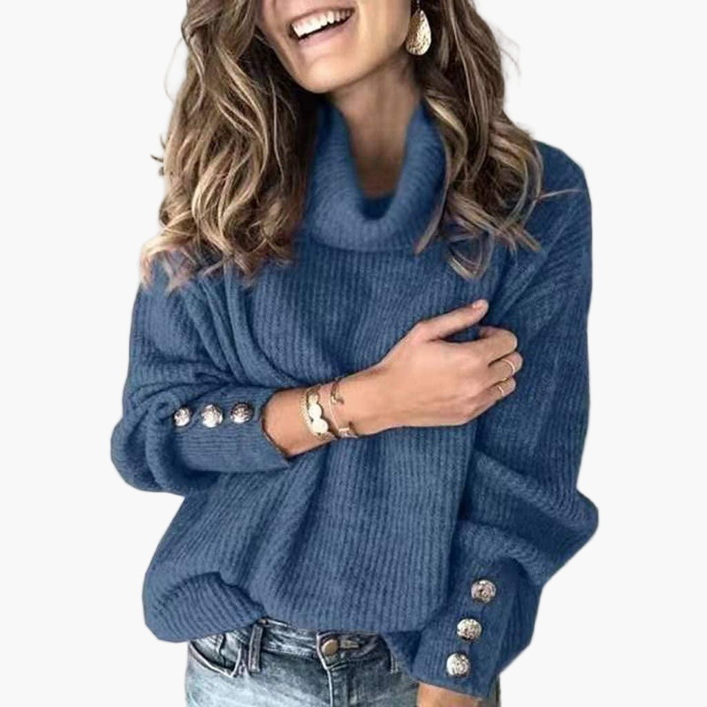 R&B | Pullover mit Rollkragen und Knopfdetails - Modischer Freizeit Strickpullover