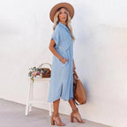 R&B | Elegantes und Atmungsaktives Blaues Lockeres Kleid für Damen