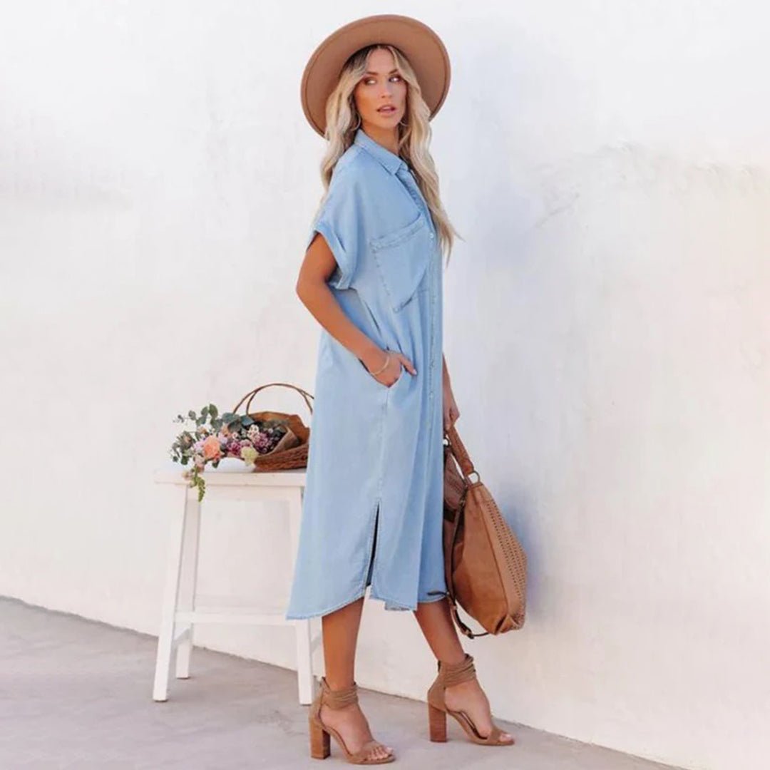 R&B | Elegantes und Atmungsaktives Blaues Lockeres Kleid für Damen