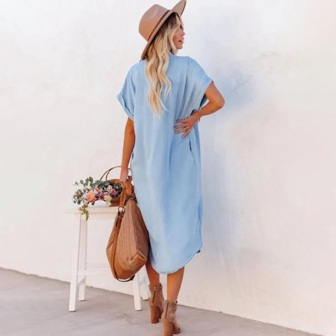 R&B | Elegantes und Atmungsaktives Blaues Lockeres Kleid für Damen