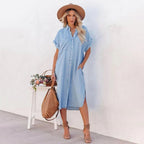 R&B | Elegantes und Atmungsaktives Blaues Lockeres Kleid für Damen