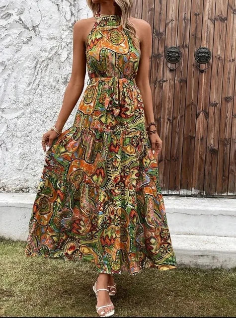 R&B | Damen Retro Maxi Halterneck & Vintage-inspiriert