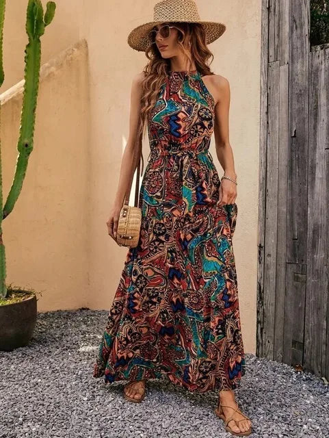 R&B | Damen Retro Maxi Halterneck & Vintage-inspiriert